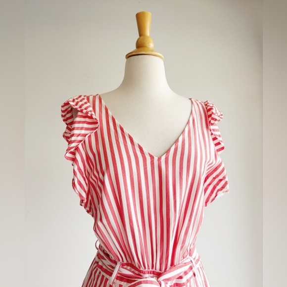 LOFT Red and White Striped Ruffle Sleeve Romper Size 2 - Picture 4 of 8